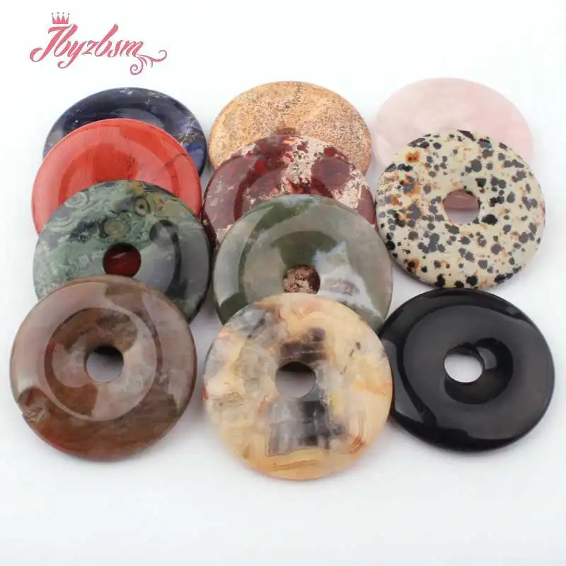 40mm Natural Smooth Donut Round Gem Stone Beads Spacer Pandant 1 Pcs,For DIY Necklace Jewelry Making,Wholesale Free Shipping