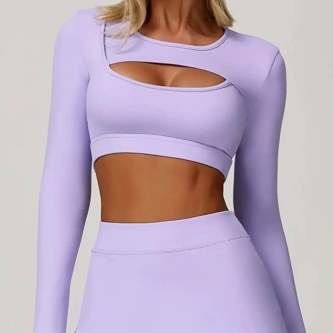 

Yoga T Shirts Solid Sports Sexy Long Sleeve Gym Workout Running Shirts Exposed Navel Quick Dry Women Sport Fiess Top