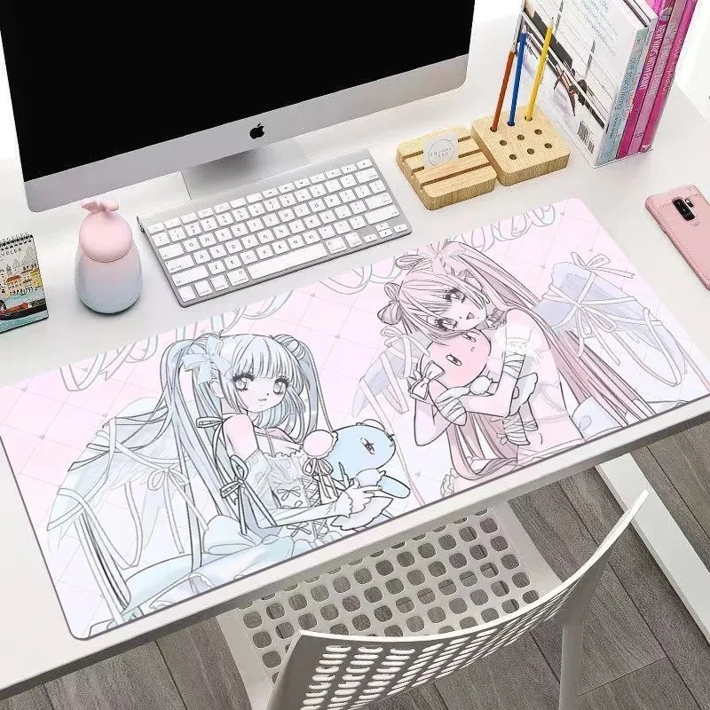 Leather Desk Pad Protector Anime Sweet Girl Y2K Kawaii Board Mouse Pad Office Desk Mat Waterproof Oilproof PU Desk Keyboard Pads