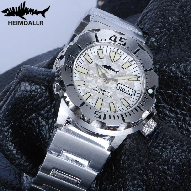 HEIMDALLR New V2 Monster Men Automatic Mechanical Diver Watch Sapphire Crystal 200M Waterproof NH36A snowflake blue Dial Watches