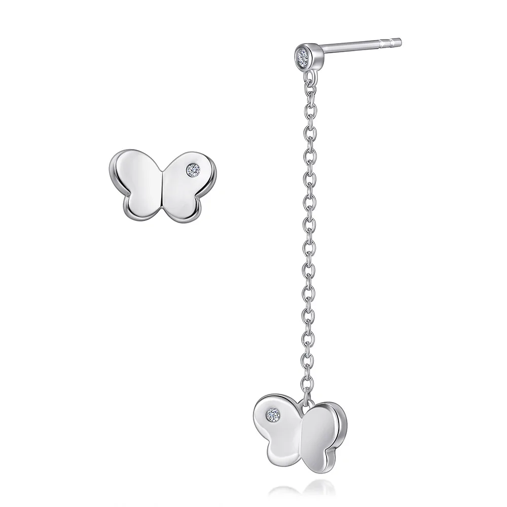 

S925 чистое посеребрение 18-каратное золото PT950 платиновые минималистичные студенческие асимметричные серьги-бабочки в корейском стиле