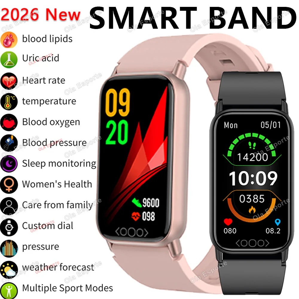 2026 nuevo reloj inteligente ECG + PPG ritmo cardíaco ácido úrico callos de grasa en sangre recordatorio salud Smartwatch IP68 pulsera inteligente hombres mujeres regalos
