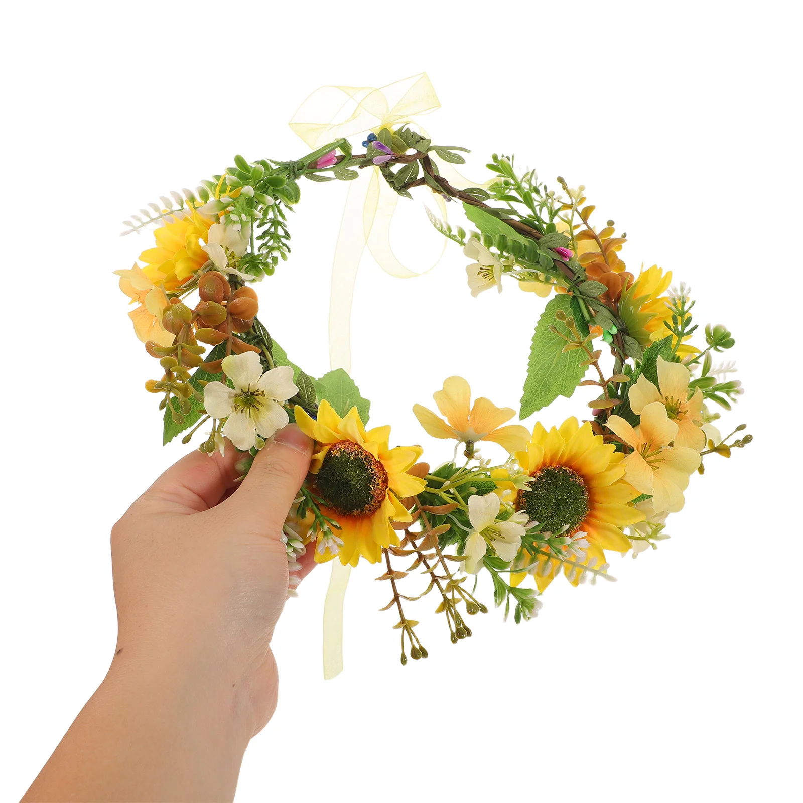 

Sunflower Flower Green Leaf Headband For Women Festival Wedding Bridal Photo Prop Lightweight Floral Hair
