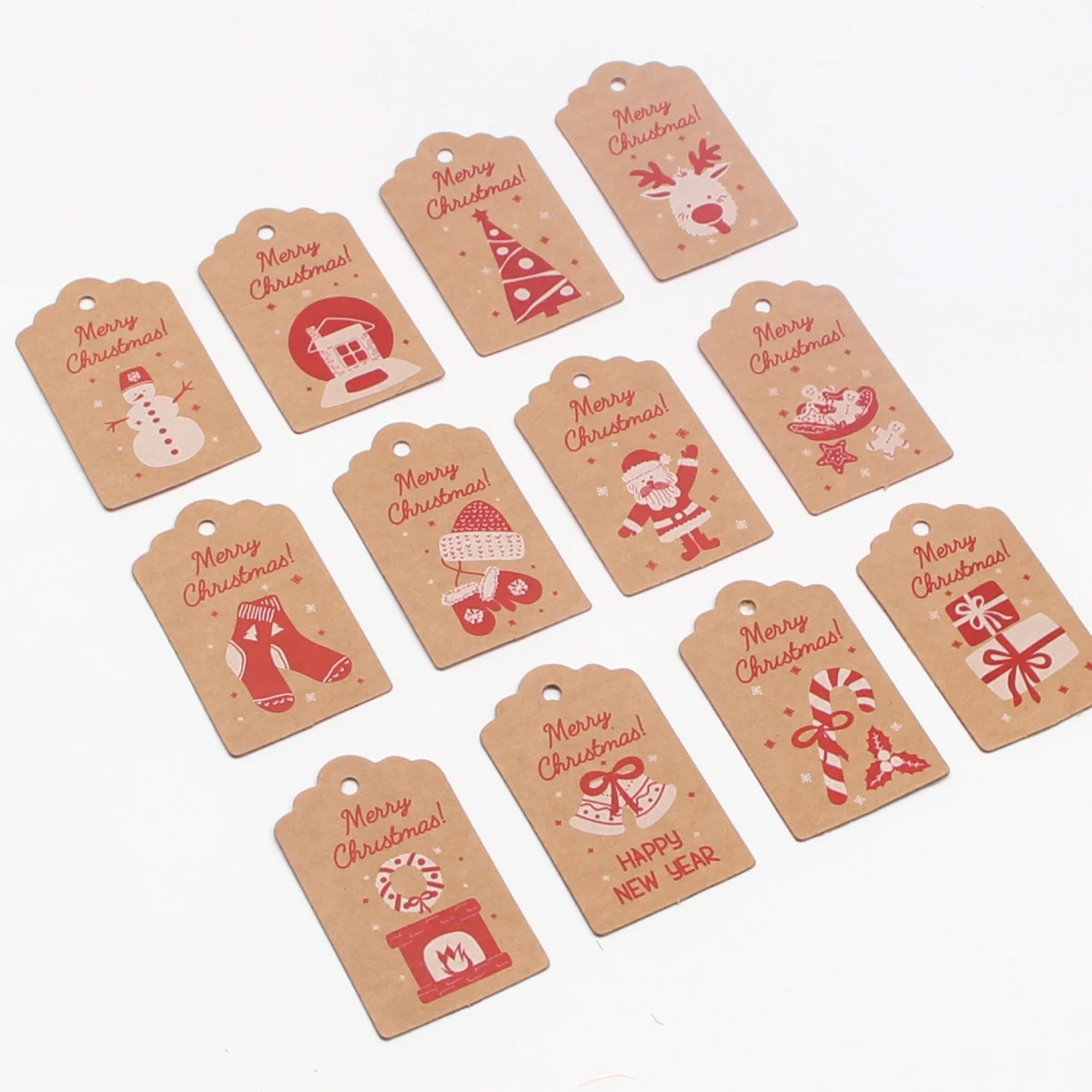 100Pcs/Lot 3x5cm Brown Paper Label Tag Cute Christmas Hanging Tags Gift Wrapping Card DIY Crafts Xmas Party Supplies