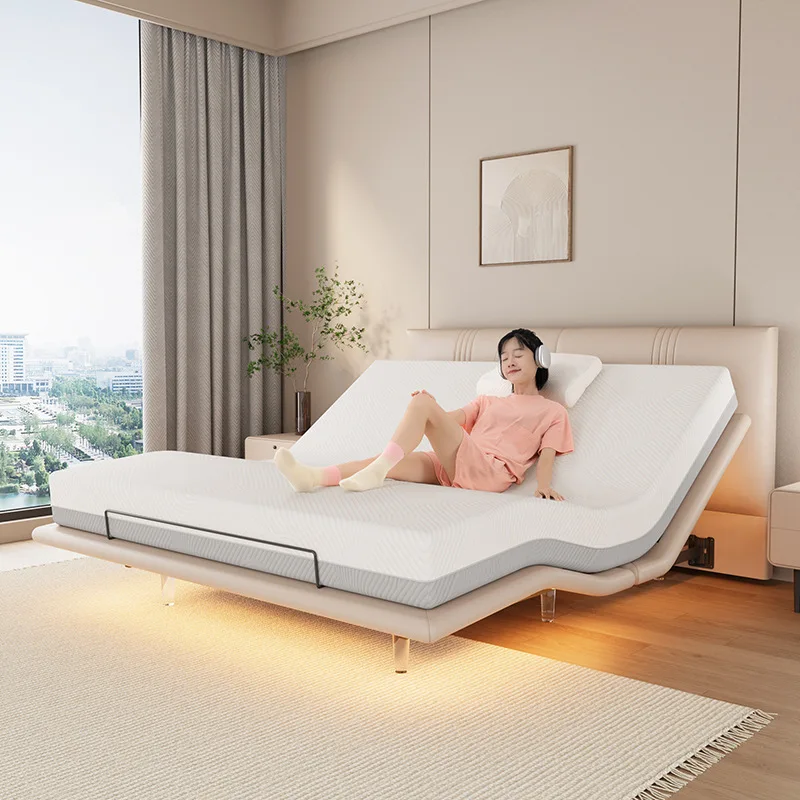

Smart Bed Suspended Electric Metal Folding Lift Bed Double Master Bedroom Leather Bed Steel Frame Structure