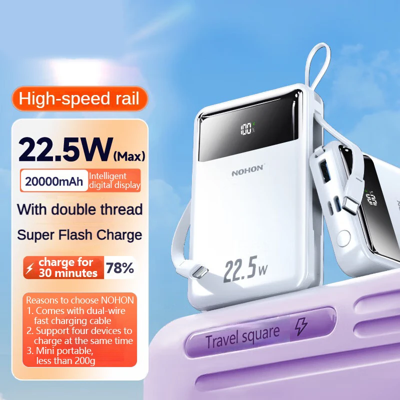 NOHON 20000mAh Power Bank with Dual Cables
