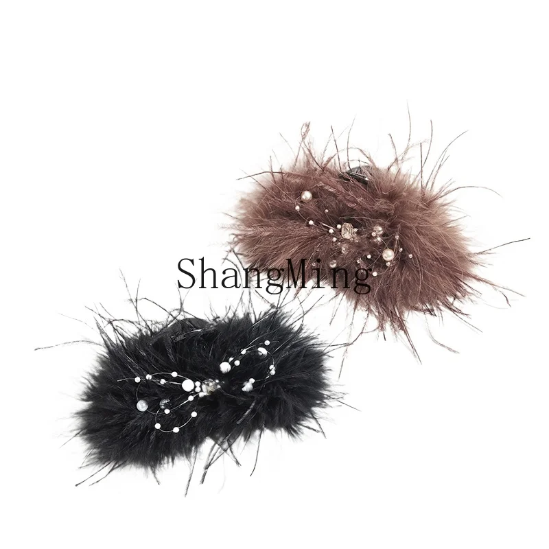 

ZYH feather grab new light luxury fashionable foreign style simple fashion shark clip hairpin headgear