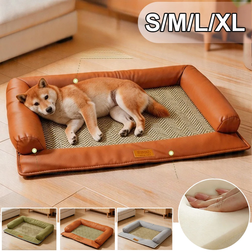 

S/M/L/XL Pet Cooling Mat Cat Bed with Ice Sense Rattan Pad Washable Dog Bed Non-slip Bottom Sofa Bed for Indoor Cats Small Dogs