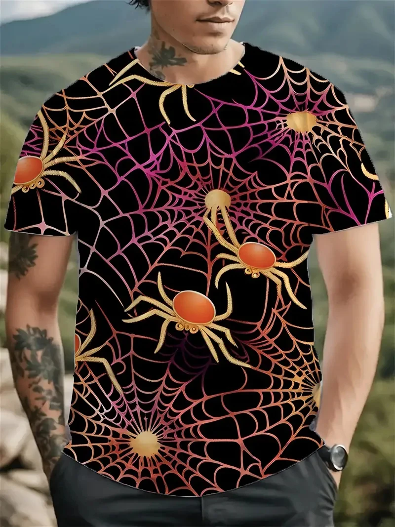 Fashion Spider Web Graphic T-shirts Male 3D Print Short Sleeve O-Neck T Shirt Oversized Kid Tee Y2k Tops Street Men's Clothing