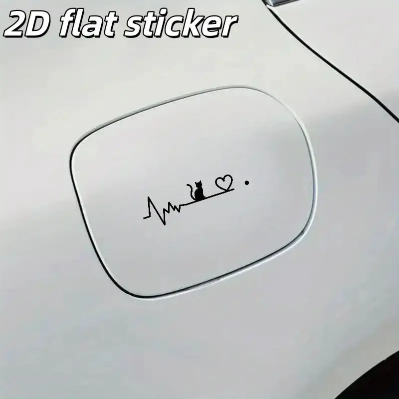 1Pc Minimalist Cat Heartbeat Vinyl Sticker, Waterproof Lifeline Decal for Car Window & Body, Fashion Line Art Auto Accessory