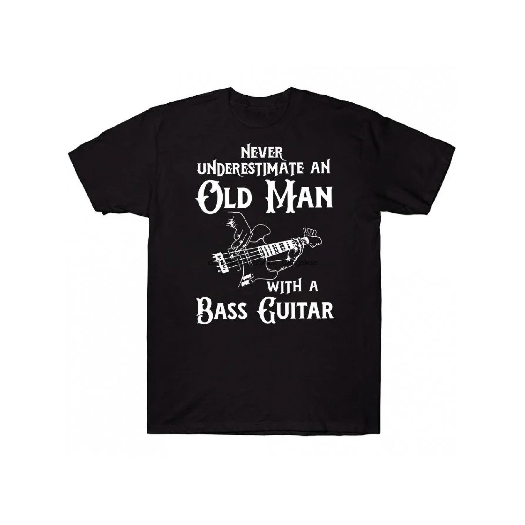 Old Man With A Bass Guitar Graphic Tee Musical Instrument Lover Cotton Casual Shirt Daily Wear
