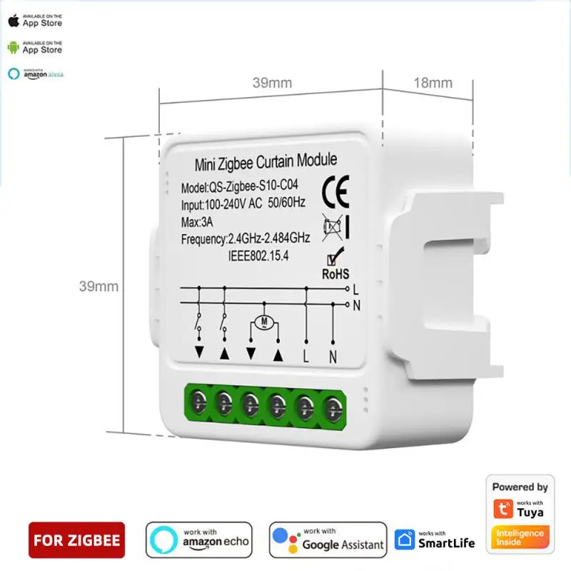 Módulo de interruptor de cortina inteligente tuya zigbee/wifi para persianas de rolo, motor QS-S10-C04/ecc02, suporte para google home alexa