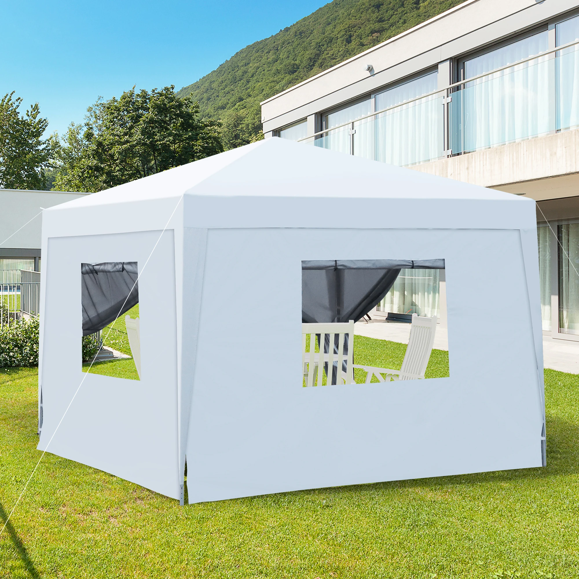 Outdoor 10'x10' Pop Up Gazebo Canopy Tent with Removable Sidewalls, Zipper, 2 Mosquito Netting Sidewalls, 4 Weight Sandbags