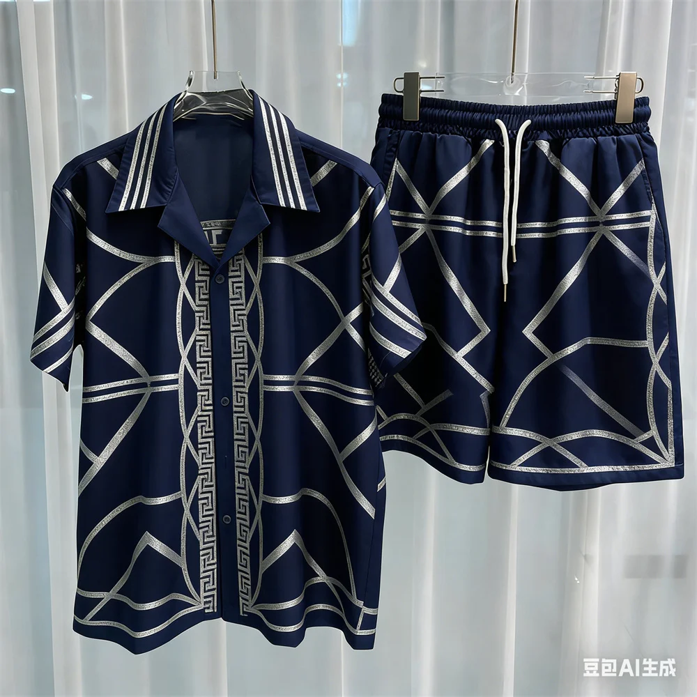 ثلاثية الأبعاد الرجال مجموعة الترفيه قطعتين مجموعة تي شيرتات قصيرة للأطفال عالية الجودة الصيف هاواي قميص مجموعة للجنسين قميص مجموعة المنزل منامة ملابس رجالي y2k #5
