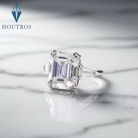 1-4 Carat Emerald Cut Moissanite Rings for Women D VVS1 Three Stone Diamond Engagement Ring Side Baguettes 925 Silver Jewelry