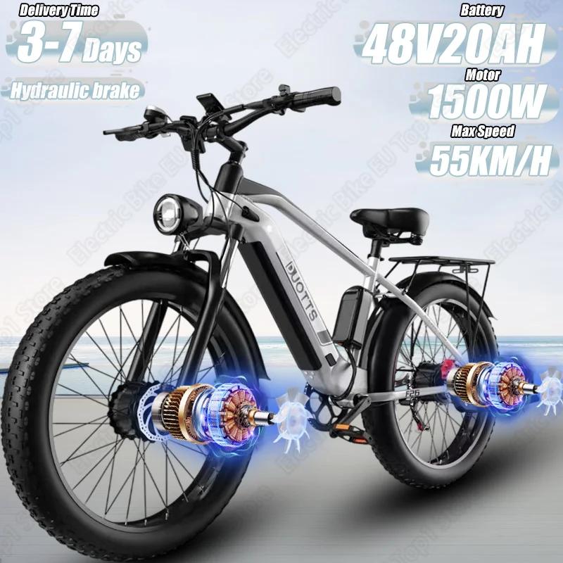 E-Bike 1500W Dual Motor 48V20AH Lithium Battery Electric Bicycle Hydraulic Brake 26*4.0 Inch Fat Tire All Terrain Electric Bike