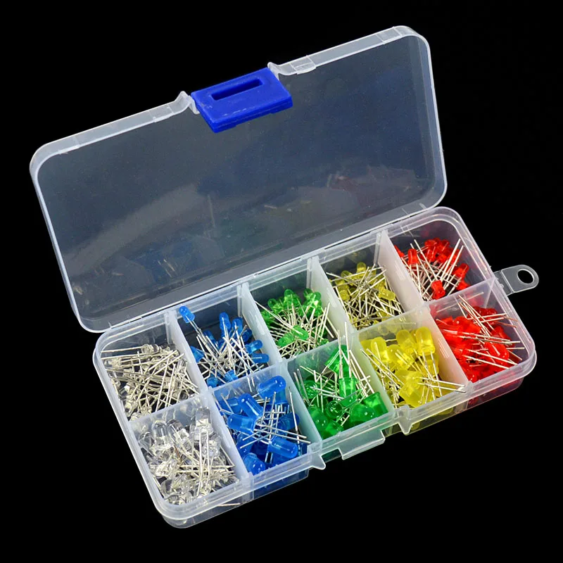 5 Colors Round LED Light Emitting Diodes Assorted Kit 200Pcs 3V 20mA 3mm 5mm