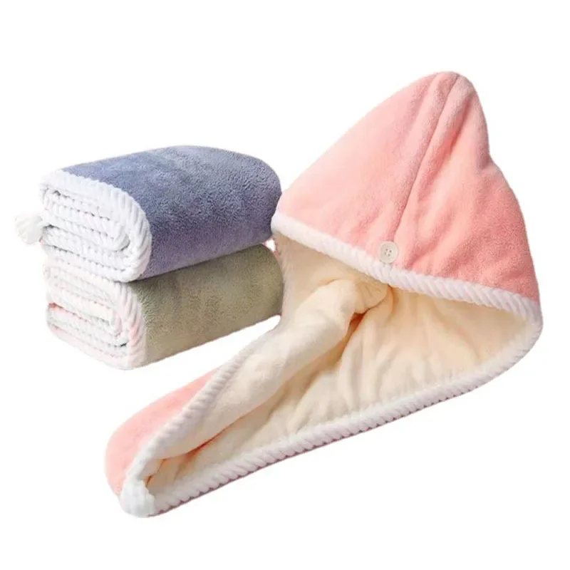 Coral Plush Dry Hair Cap Double Layered Thickened Women Water Absorbing Quick Drying Hair Wiping Towel Bath Cap Headband Towels