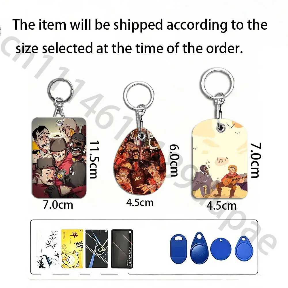 S-Scout Pyro Spy Sniper T-Team TF2 Protective Printed Leather Card Case Metal Keychain for Bank Credit Bus Subway ID Cards