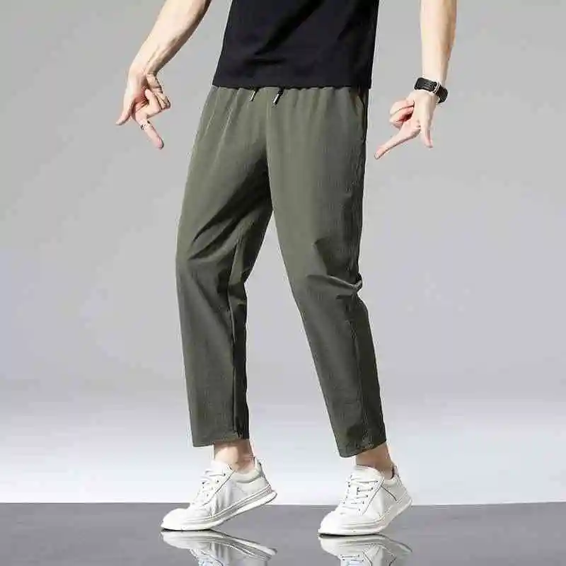 

Ice Silk Quidrng Casual Pants Men's Faionable Allmat Straight Leg Workwear Trousers mid Waist ket Detail Polyester F...