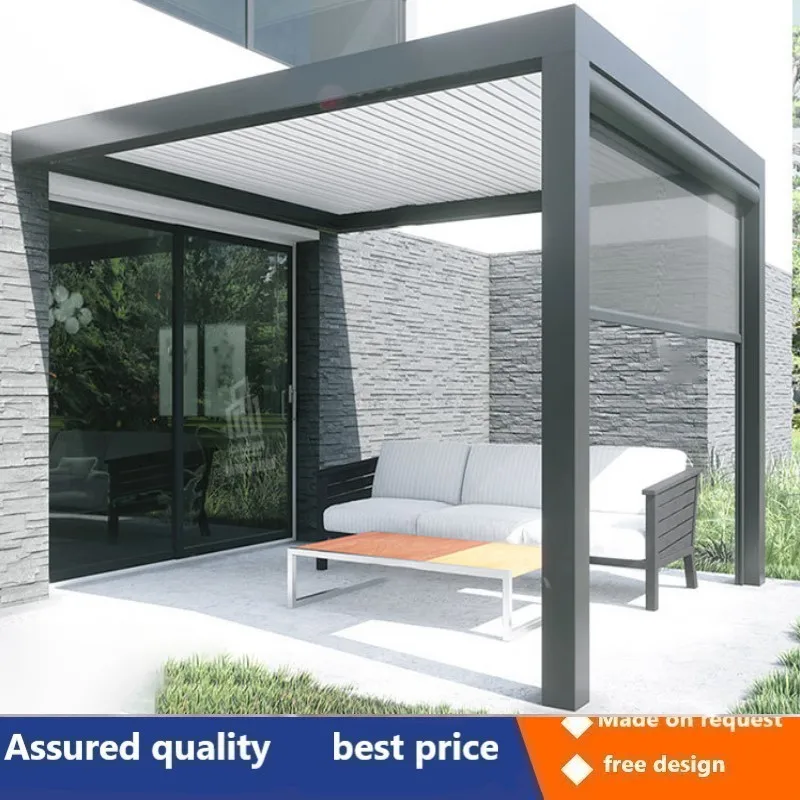 Aluminum alloy electric louver pavilion sun shading canopy villa outdoor courtyard garden modern gazebo 3X3M