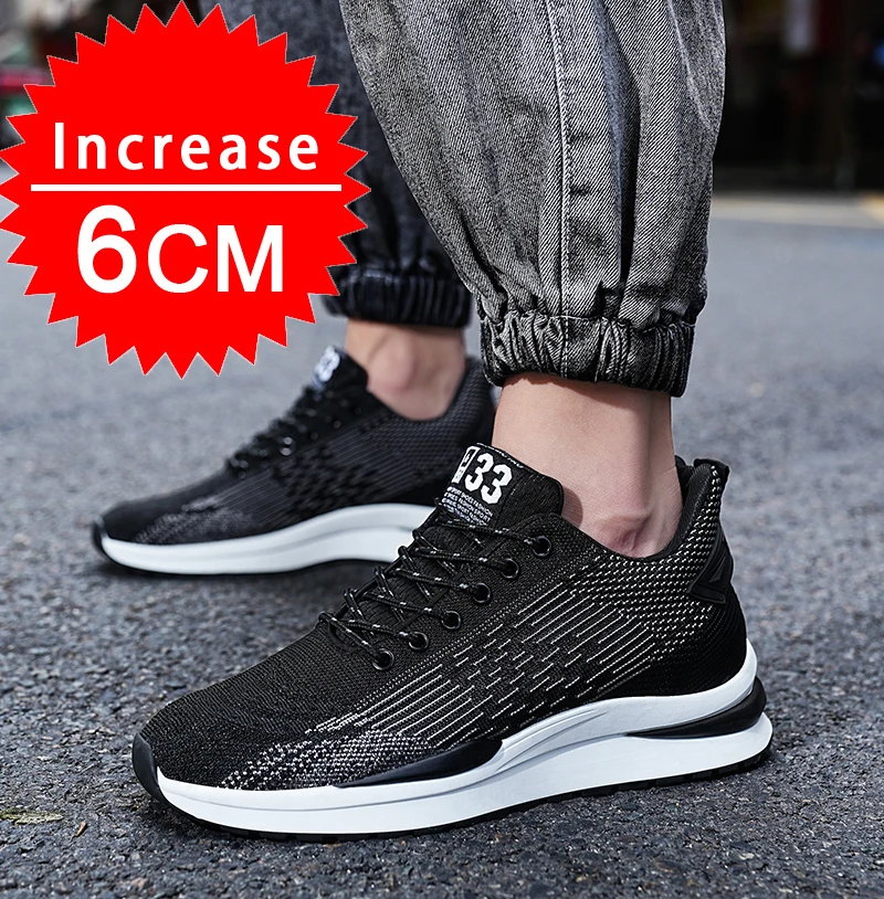 Fashion Breathable Elevator Shoes Man Sneakers Heightening Shoes Height Increase Insoles 6CM Men Daily Life Casual Lift Sports