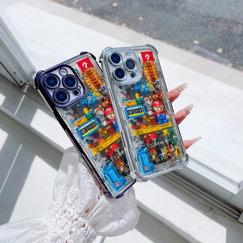 حافظة لهاتف هواوي P30 Lite P40 Pro Nova 9 Honor 50 فاخرة مطلية لبناء سوبر ماريو كيس هوائي شفاف INS غطاء مقاوم للصدمات