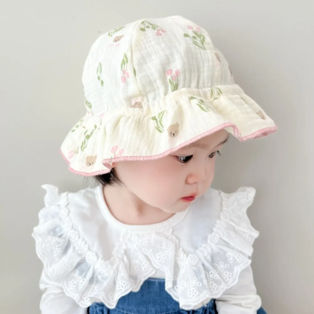 Vintage Schleife Rüschen Prinzessin Hut atmungsaktiv weiche Baumwolle Eimer Hut Sonnenschutz Sonnenschutz Kappe Jungen Mädchen