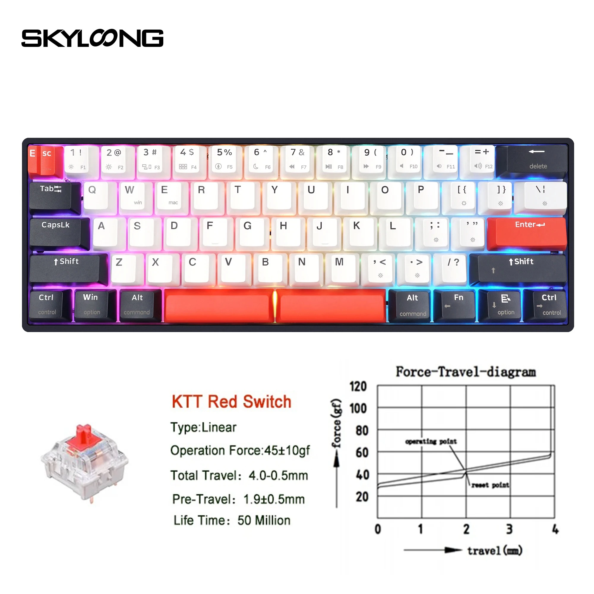 SKYLOONG GK61 QMK/VIA Wired Keyboard RGB Backlight USB Gaming