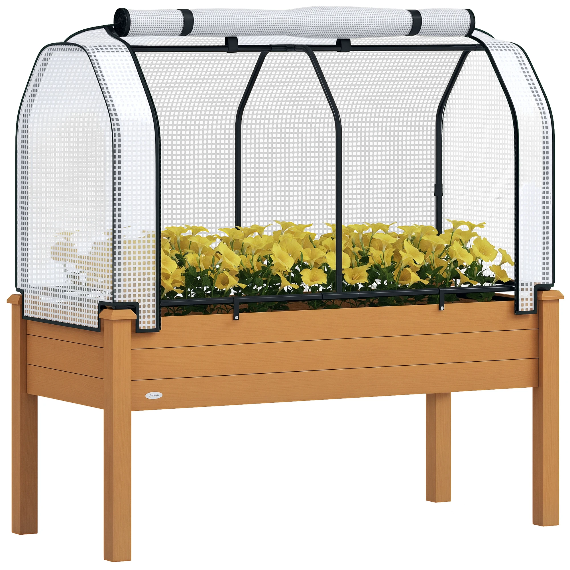 Raised Garden Bed Outdoor Elevated Wood Planter Box w/ PE Cover, Sand