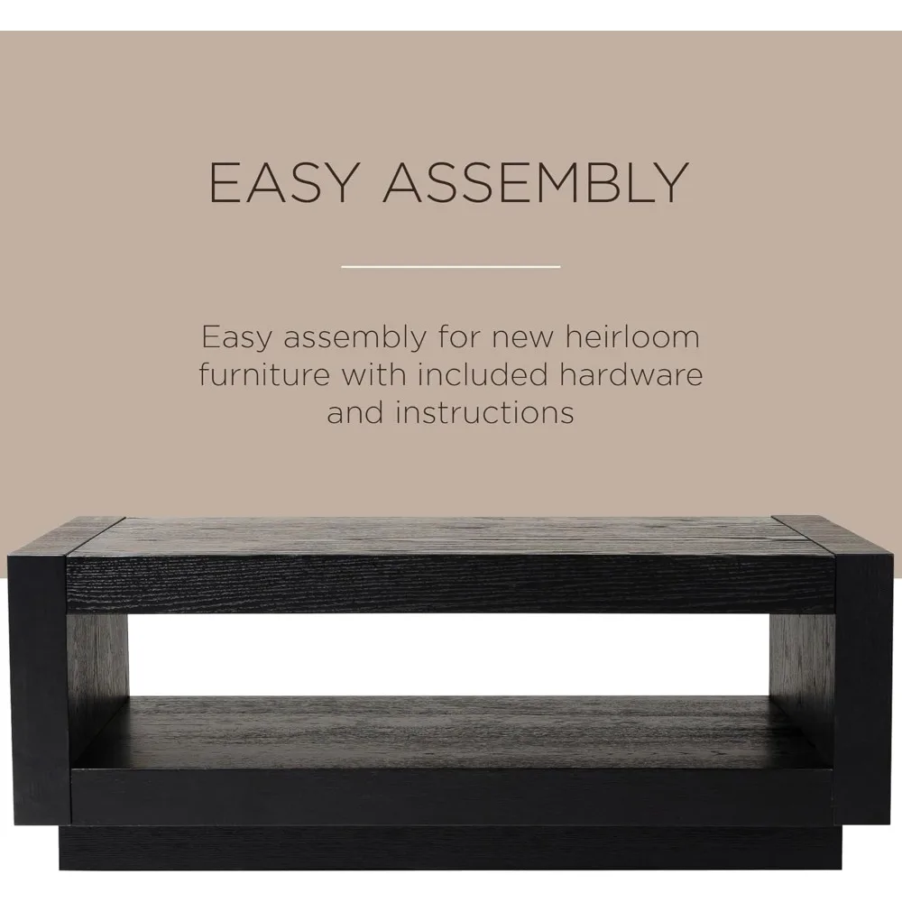 

Contemporary Rectangle Wooden Coffee Table with 2-tier Shelf Storage for Living Room in Elegant Black Finish