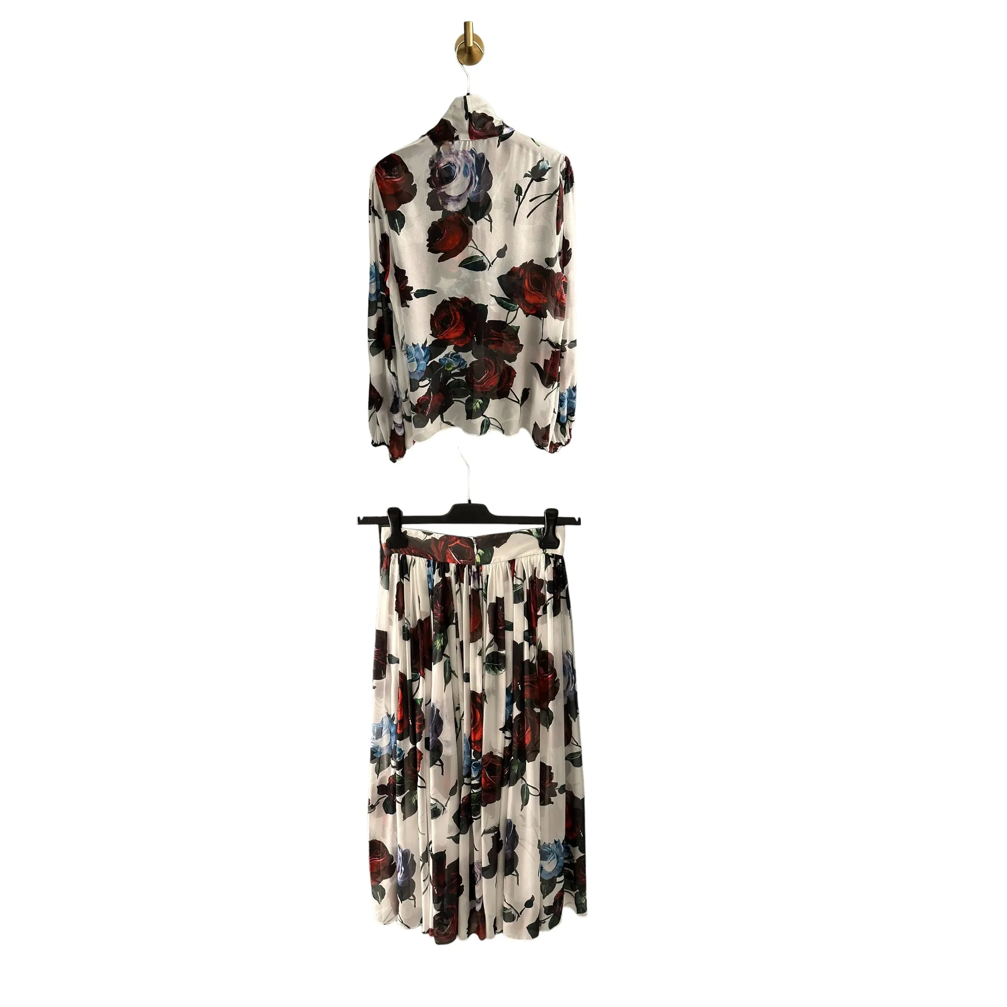 2024 Fashion Women Spring Summer Silk Fabric Printed Flower Shirt Skirt Set Sicilian High Quality Luxury Brand Designer