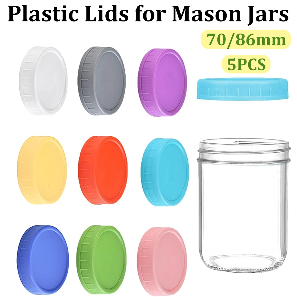 5PCS Colored Plastic Lids for Mason Jar Bottle With Silicone Ring Reusable Leak-proof Seal Cover Good Seal Kitchen Tool
