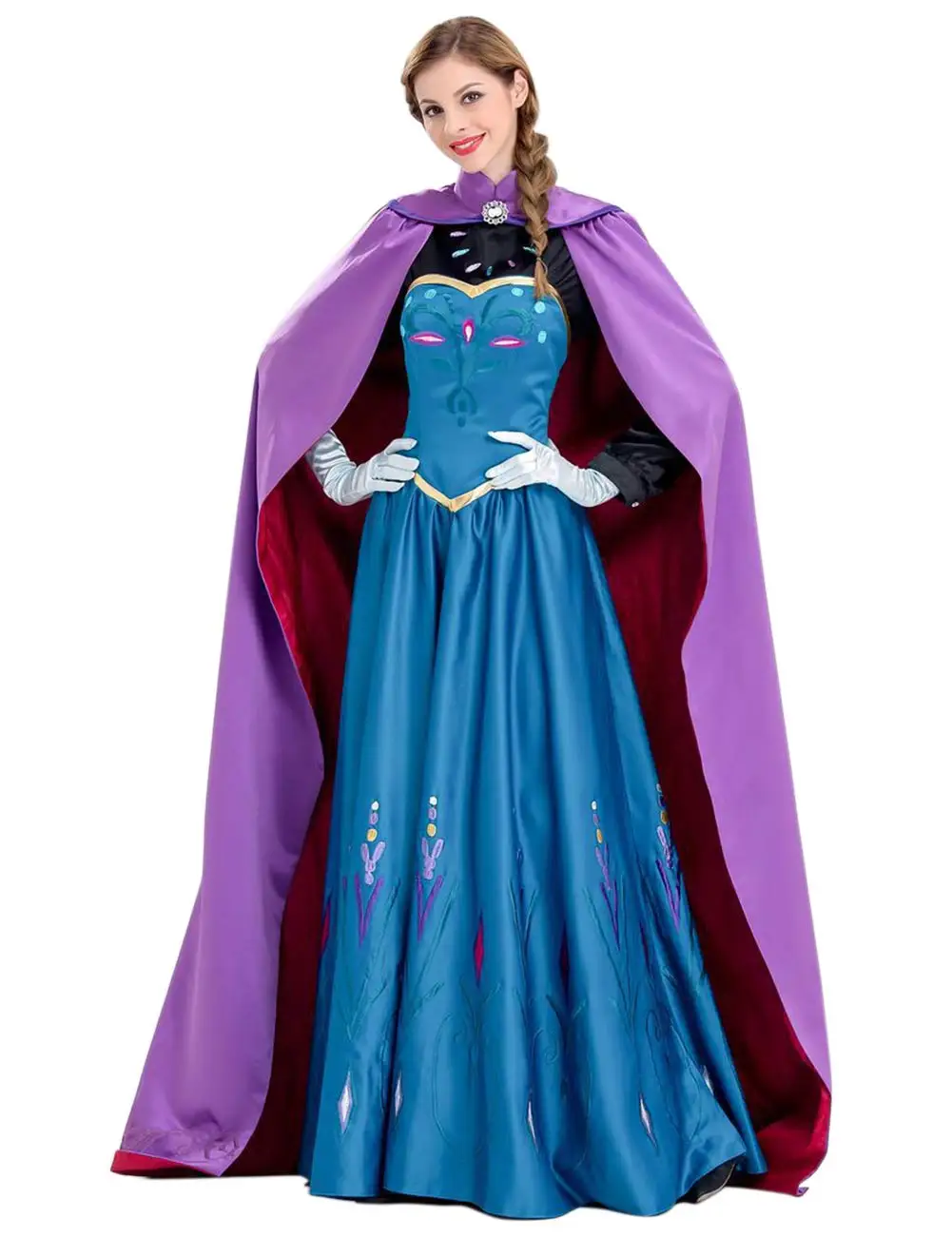 Frozen Anna Princess Long Dress with Clocak Adults Snow Queen Elsa Cosplay Costume Party Dresses for Women Halloween Fancy Dress