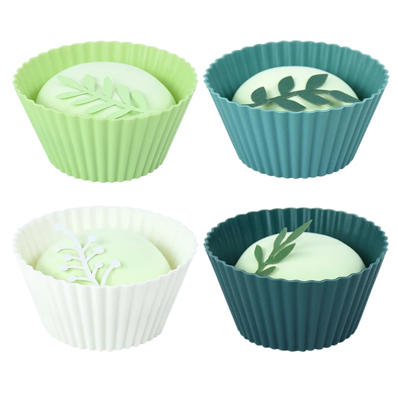 12 Stück wiederverwendbare Silikon-Cupcake-Backförmchen, antihaftbeschichtete Pfannkuchen-Einlagen, Formen mit zufällig gefärbten Muffin-Förmchen, Dekorationswerkzeuge