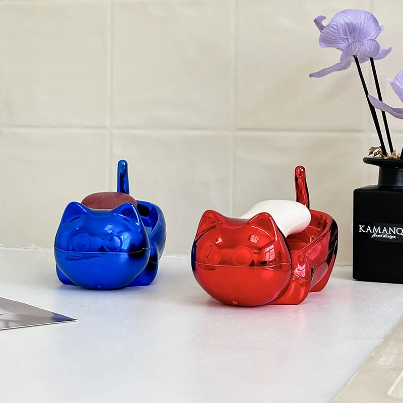 Cartoon Cute Electroplated Big Eyed Cat Creative Soap Box Travel Drainage Soap Box Bathroom Pvc Frame Soap Holder