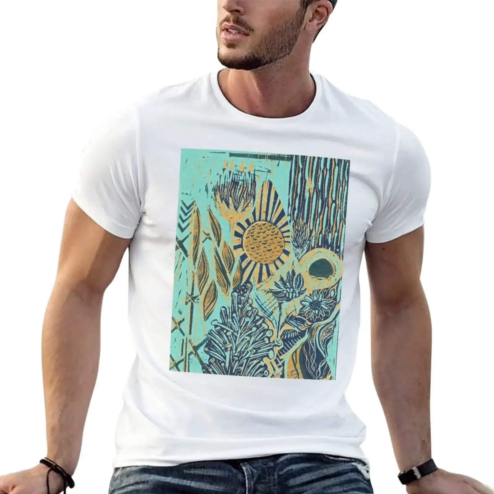 

city bloom teal & gold T-Shirt man clothes baggy shirts plus size tops korean fashion mens graphic t-shirts big and tall