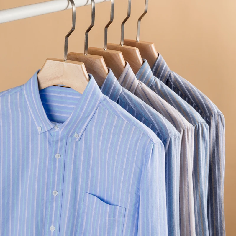 2025 Spring and Autumn New Striped Shirt Cotton Oxford Spinning Youth Anti-wrinkle Casual Cardigan Shirt Men