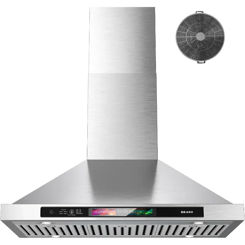 BRANO 30-inch Wall Mount Range Hood 900 CFM with Voice/Gesture/Touch Control, Stainless Steel Kitchen Hood Vent