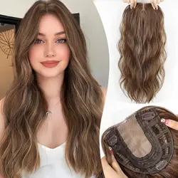 20 Inch Natural Brown Synthetic Hair Toppers Long Wavy Hairpieces for Women 6