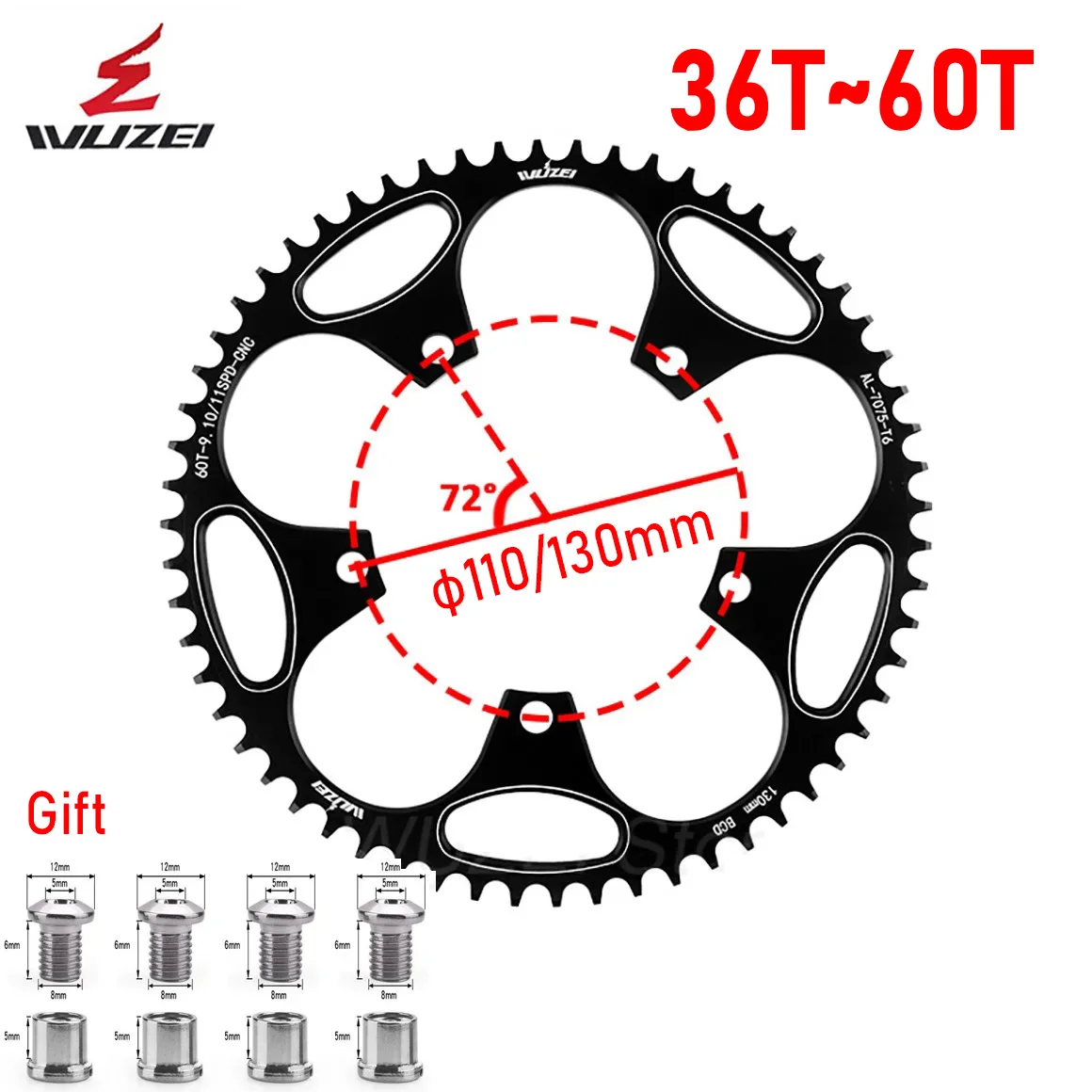 WUZEI Road Bike Narrow Wide Sprockets 110 BCD 36T 38T 40T 42T 44T 46T Chainwheel 130BCD Road Folding Bicycle Crankset Chainring