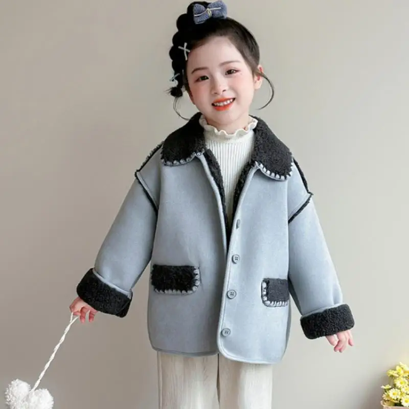 Girls' Warm One Piece Coat Autumn/Winter New Style Girls' Plush Thick Cotton Coat Children's Fashion Versatile Comfortable Tops