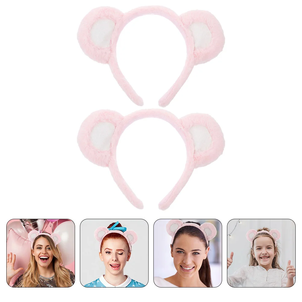 

2 Pcs Bear Ear Headbands Cute Fluffy Hair Accessories for Girls Parties Reusable Decorative Dress Animal Ears Hairband