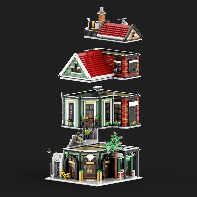 نموذج عرض الشارع من Moc مع تكنولوجيا المجوهرات والبانكيك هاوس، مجموعة هدية يمكنك صنعها بنفسك