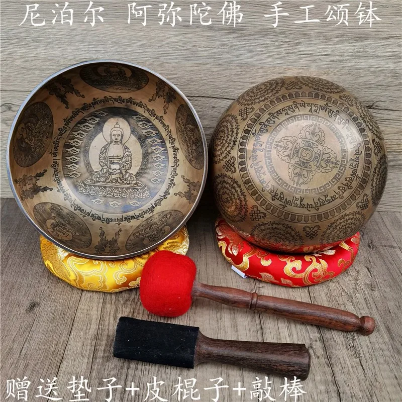 Hooqu Huang Caijin Four Arms Guanyin Amitabha Handmade Carving Buddha Sound Bowl Yoga Meditation Sound Therapy Bowl