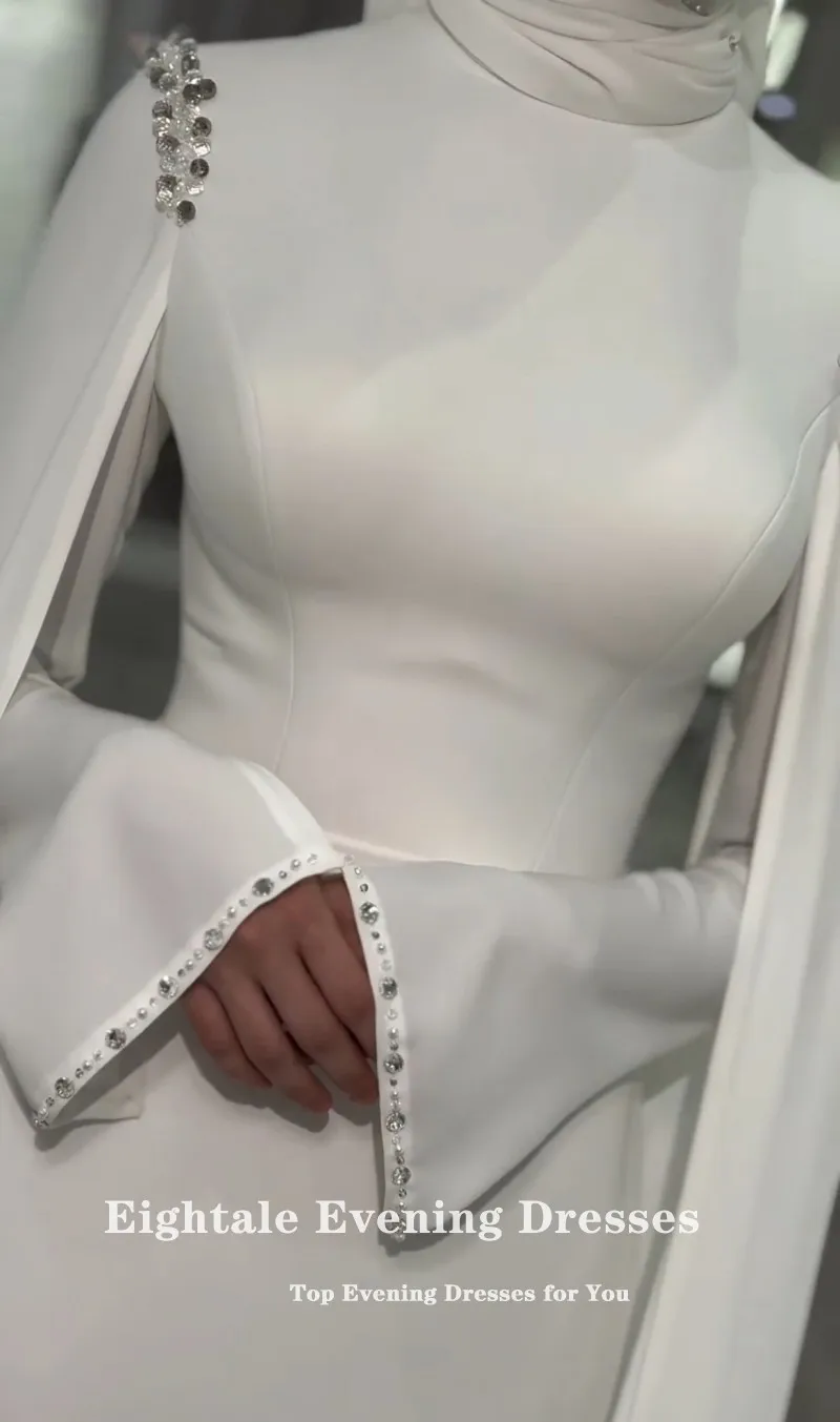 Eightale vestido de casamento árabe frisado personalizado marfim cetim mangas compridas vestido de noiva muçulmano sereia vestido de festa de noiva