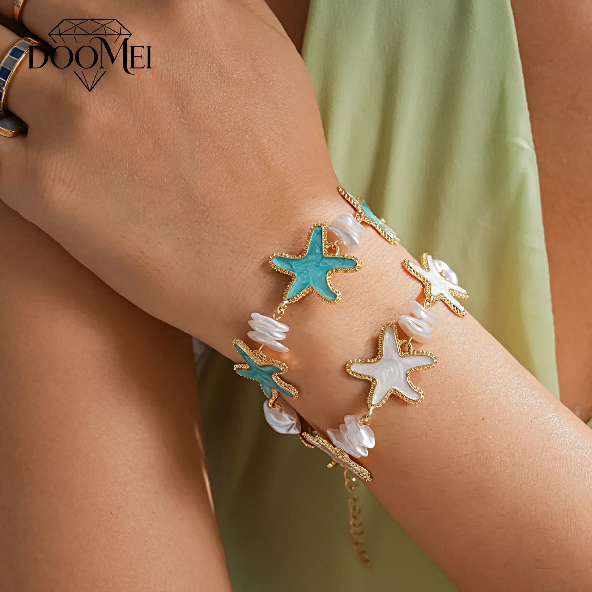 

DOO MEI Summer Fashion Starfish Bracelet for Women Baroque Irregular Pearl Chain Bracelets Bangles Beach Vacation Hand Jewelry