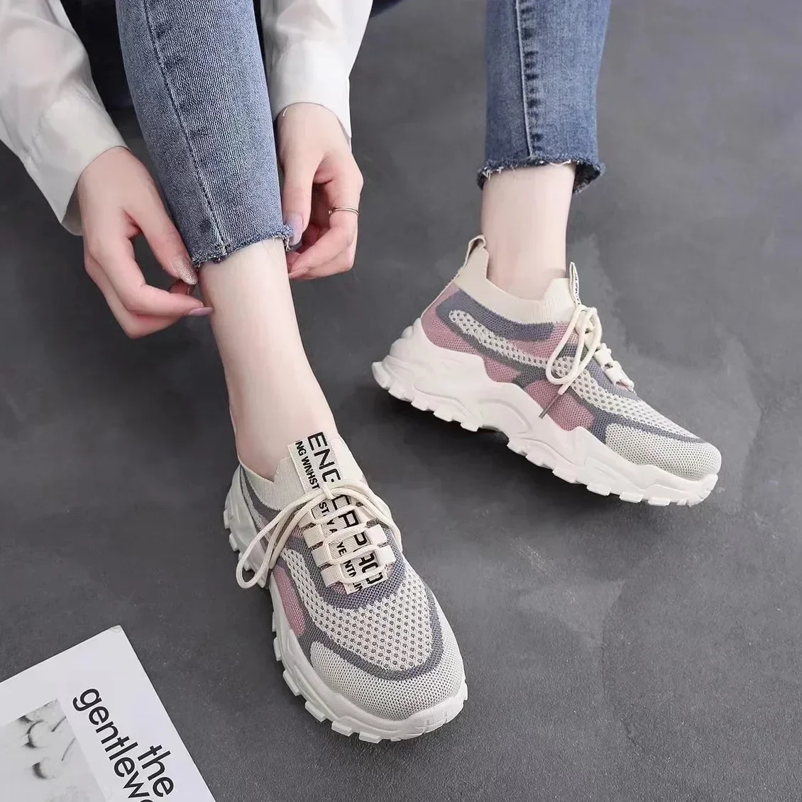 

NEW Ladies Chunky Sneakers Breathable Women Sneakers Platform Flat Shoes Green Casual Trainers Stylish Comfortable Shoes