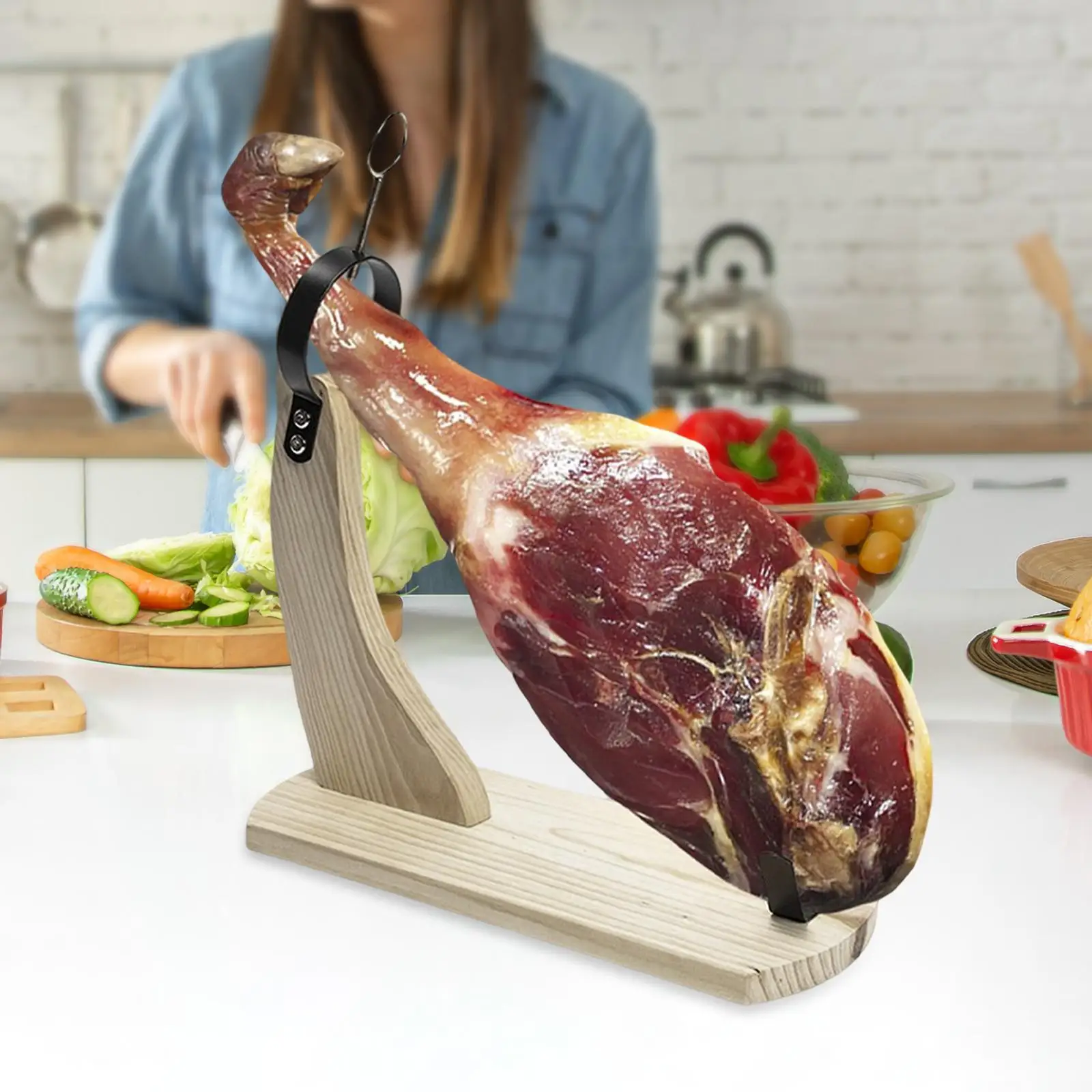 Soporte de madera para jamón, estante duradero, cortador de jamón estable para cortar Acacia, tallado en casa, barbacoa de jamón español