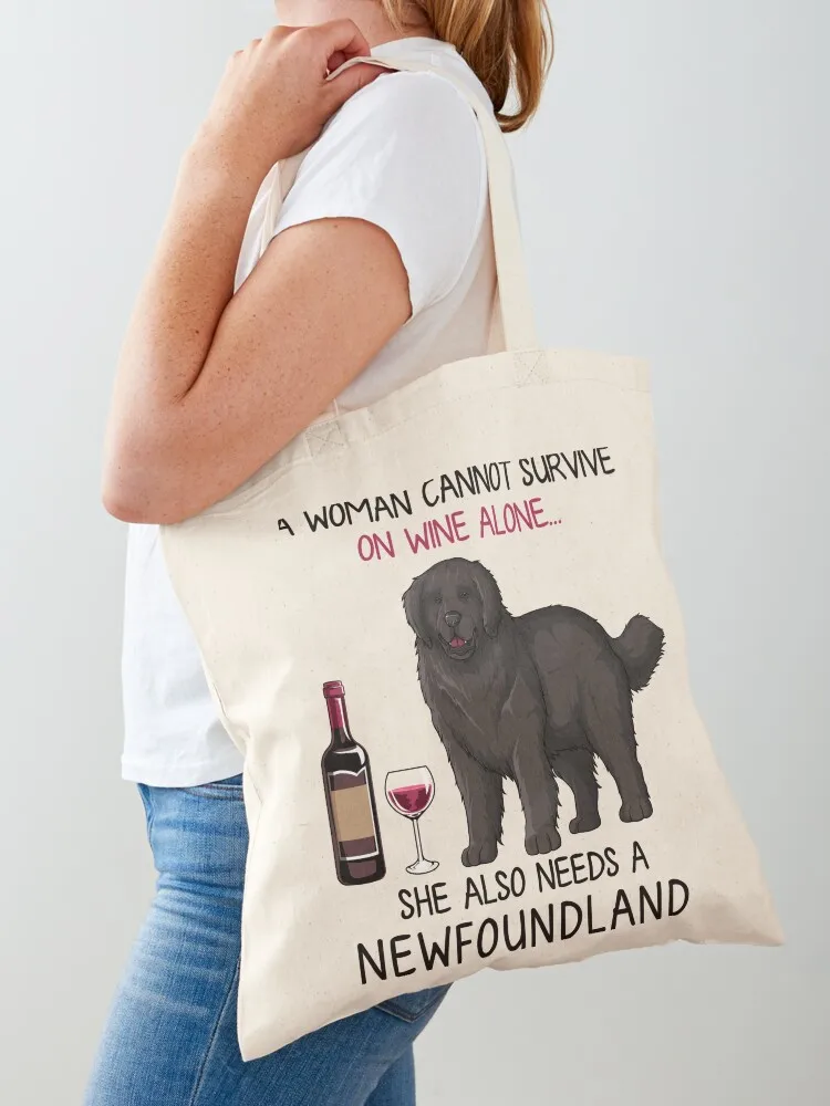 

Newfoundland and wine Funny dog Tote Bag handbag custom fabric bag Women's shopping bag Beach